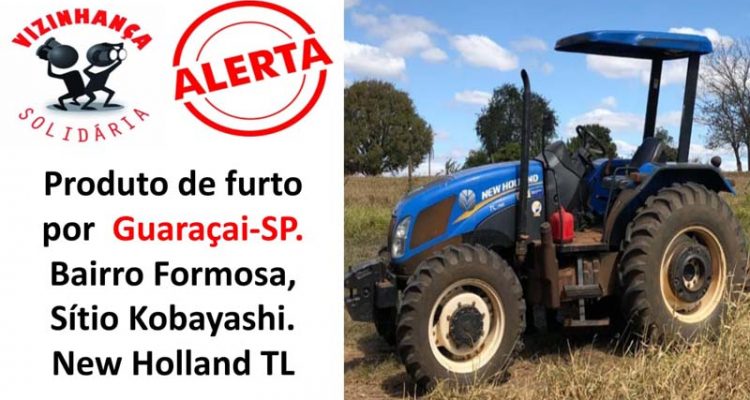 O trator é um 75-E de cor azul, da marca New Holland, ano 2013, avaliado em aproximadamente R$ 85 mil. Foto: DIVULGAÇÃO