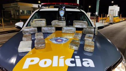 Passageira de táxi é presa com tabletes de cocaína e skunk em Avaí — Foto: Polícia Rodoviária/Divulgação.