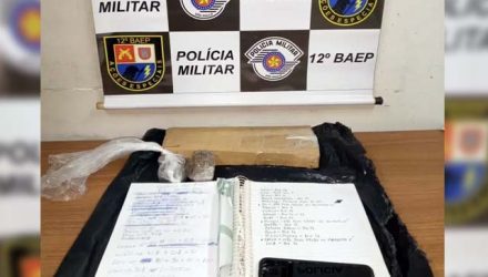 Foram apreendidos um tijolo e porções de maconha, além de anotações do tráfico em Araçatuba. Foto: PM/Divulgação