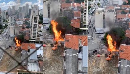 Um caminhão e um comércio foram atingidos pelo fogo
REPRODUÇÃO