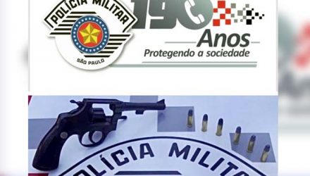 Foi apreendido um revólver calibre .32mm, com seis munições. Foto: PM/Divulgação