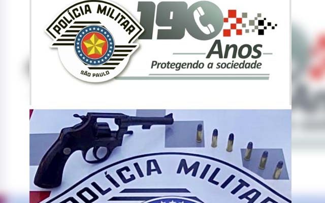 Foi apreendido um revólver calibre .32mm, com seis munições. Foto: PM/Divulgação