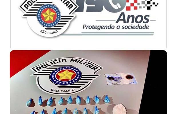 Adolescente foi flagrado com 21 porções de cocaína. Foto: PM/Divulgação