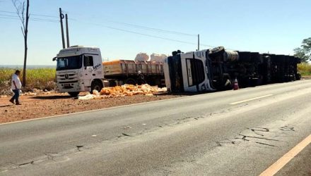 Carreta bi-trem sofreu grandes prejuízos materiais. Foto: Arquivo pessoal