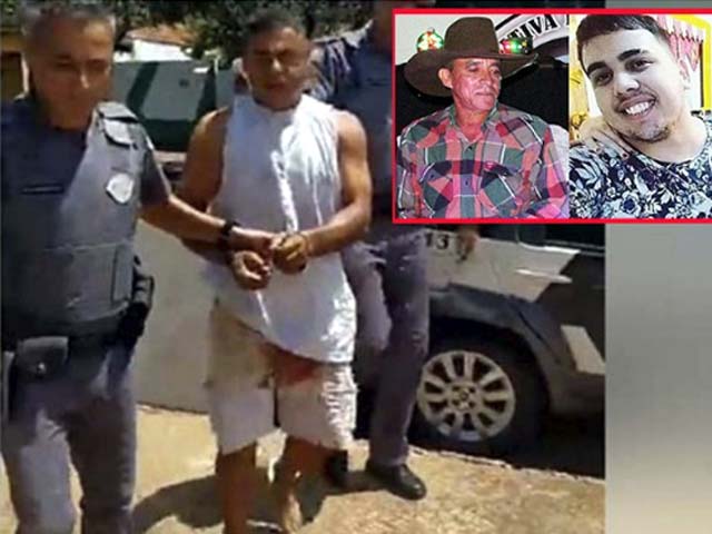 Paulo quando chegava ao plantão policial de Andradina à época e no detalhe as duas vítimas. Foto: Manoel Messias (da prisão) e arquivos de família