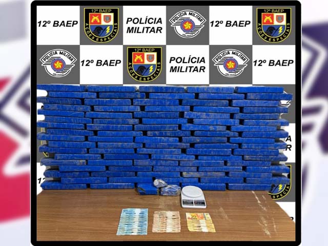 Foram apreendidos um total de 85 tijolos de maconha, totalizando aproximadamente 70 Kg. Foto: BAEP`/Divulgação