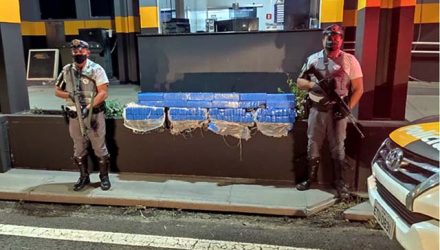 Os dois homens foram presos acusados de tráfico de drogas quando transportavam 145 tijolos de maconha. Foto: PMRv/Divulgação