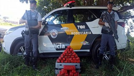 Foram apreendidos 47 tijolos de maconha com o adolescente. Foto: PMRv/Divulgação