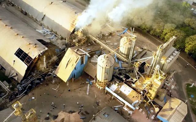 Explosão em silo de cooperativa agroindustrial de Palotina deixa 8 mortos e 12 feridos. Foto: Redes Socias