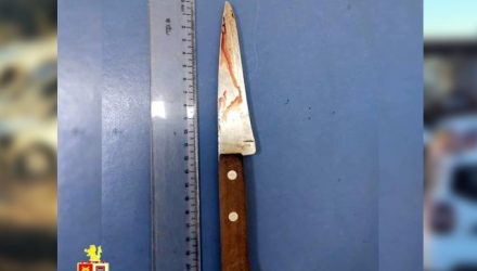 A faca utilizada foi apreendida e o autor permaneceu preso em flagrante por tentativa de homicídio. Foto: PM/Divulgação