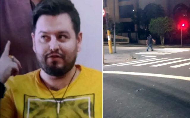 Caio Augusto Navarro Arisa é suspeito pelo assassinato da mãe em Santos, SP. À direita ele após deixar o bar momentos antes de ser morto pela PM — Foto: Reprodução e Arquivo Pessoal