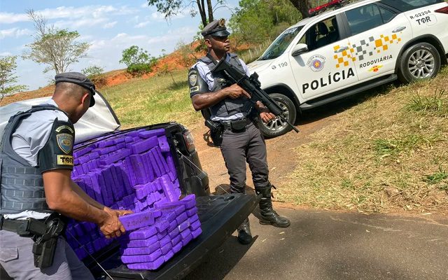 Um homem foi preso com mais de 580 quilos de maconha, em Pirapozinho (SP) — Foto: Polícia Rodoviária