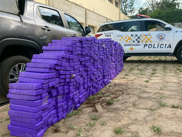 Um homem foi preso com mais de 580 quilos de maconha, em Pirapozinho (SP) — Foto: Polícia Rodoviária