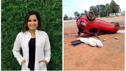 O corpo da fisioterapeuta Larissa Araújo, de 25 anos, foi encontrado fora do carro capotado em Rio Verde, em Goiás. Foto: Polícia Civil