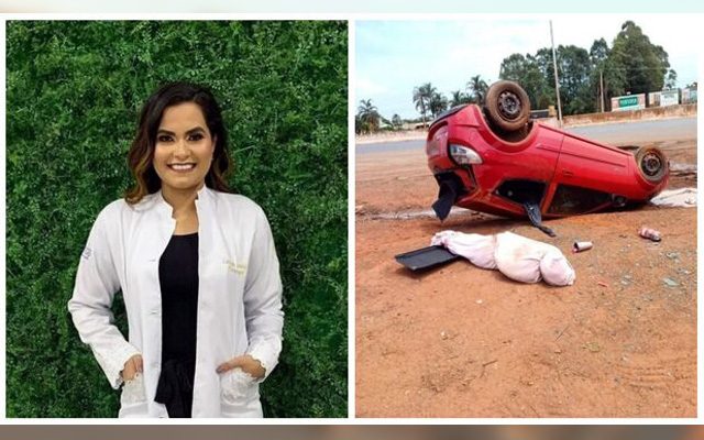O corpo da fisioterapeuta Larissa Araújo, de 25 anos, foi encontrado fora do carro capotado em Rio Verde, em Goiás. Foto: Polícia Civil