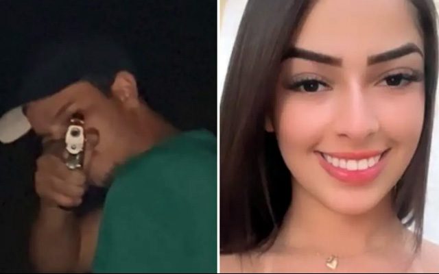 Diego Fonseca Borges apontado arma para namorada Ielly Gabriele Alves em Jataí, Goiás — Foto: Reprodução/Redes sociais