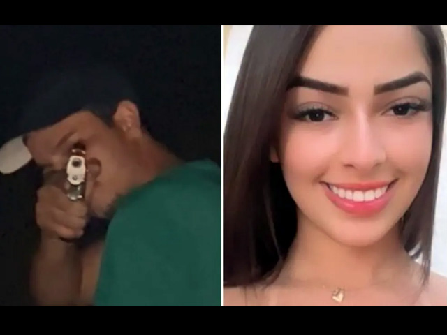 Diego Fonseca Borges apontado arma para namorada Ielly Gabriele Alves em Jataí, Goiás — Foto: Reprodução/Redes sociais